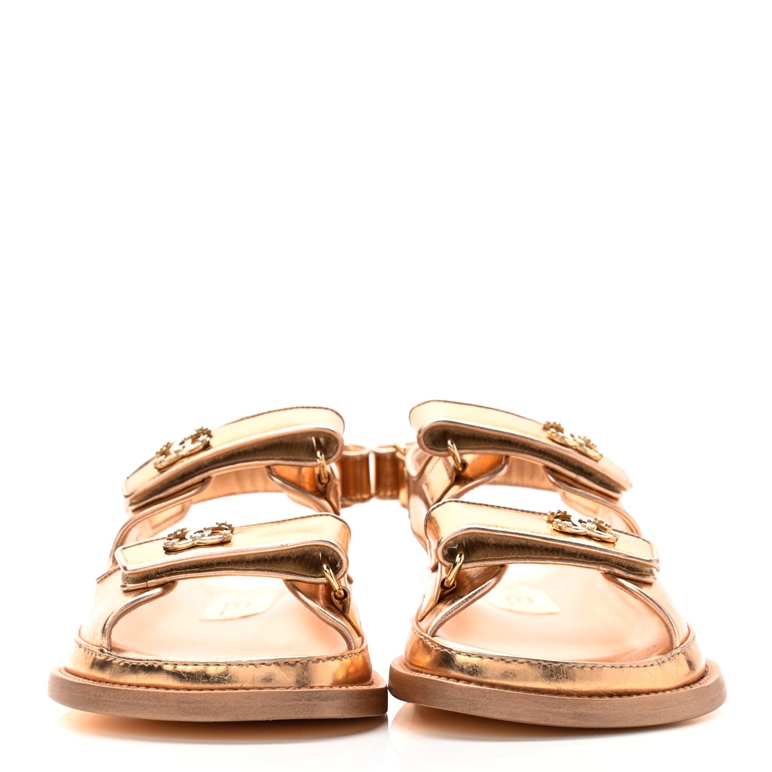 Chanel Metallic Laminated Calfskin Velcro Dad Sandals 38 Golden 2 of 8