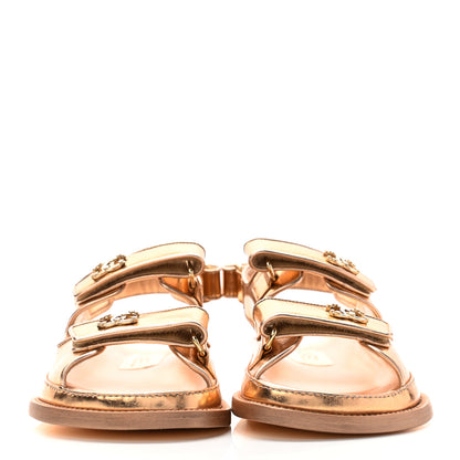 Chanel Metallic Laminated Calfskin Velcro Dad Sandals 38 Golden 2 of 8