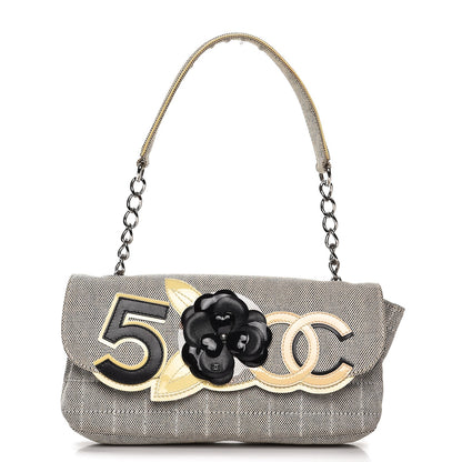 Chanel Canvas Camellia N°5 Flap Bag Beige Black 1 of 11