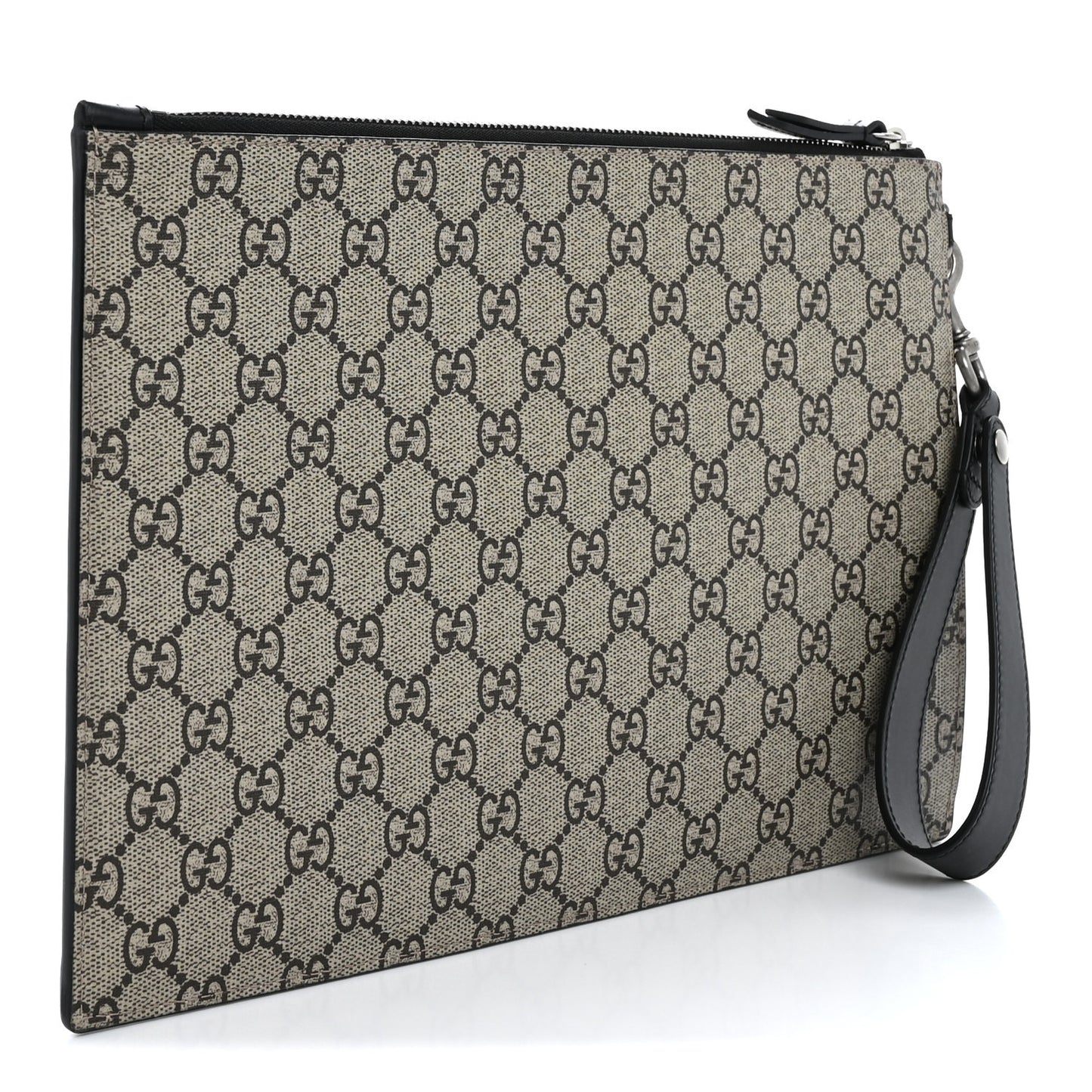 GG Supreme Monogram Kingsnake Zip Wristlet Pouch Beige Black