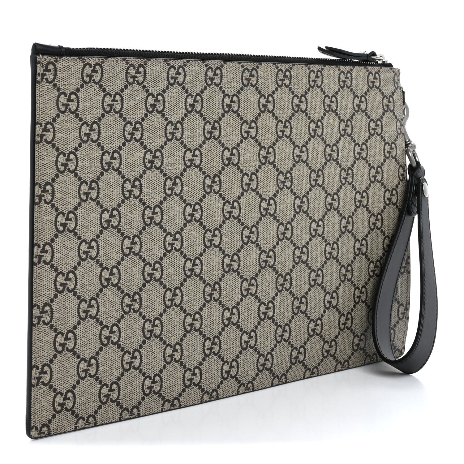 Gucci GG Supreme Monogram Kingsnake Zip Wristlet Pouch Beige Black 3 of 11