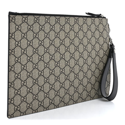 Gucci GG Supreme Monogram Kingsnake Zip Wristlet Pouch Beige Black 3 of 11