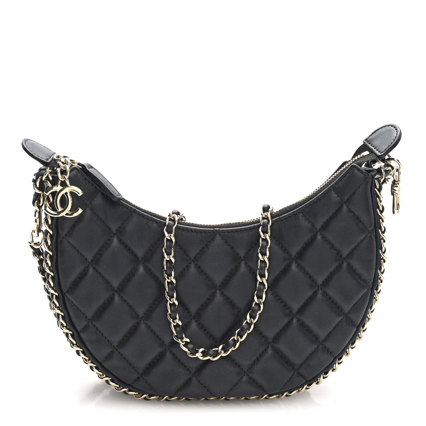Lambskin Quilted Small Hobo Bag Black