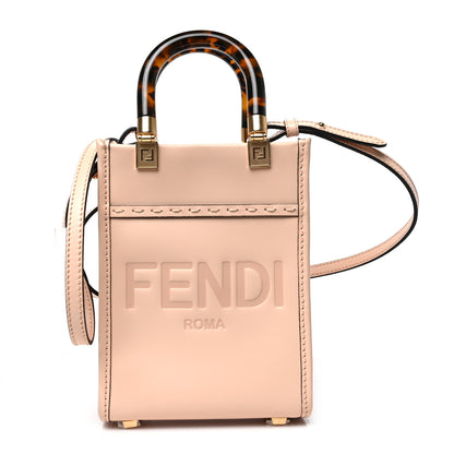 Fendi Vitello King Plexiglass Logo Embossed Mini Fendi Sunshine Shopper Tote Light Rose 1 of 9