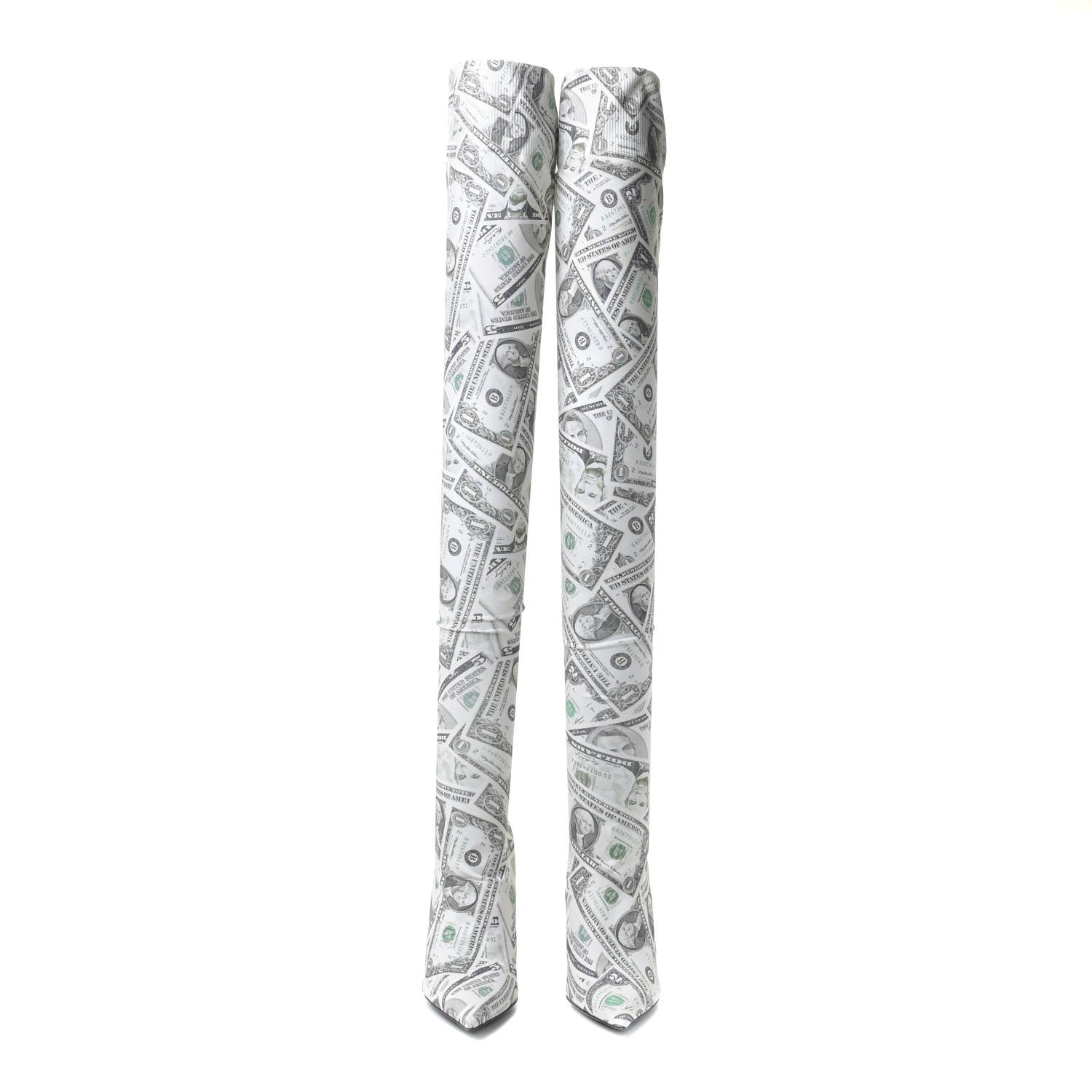 Balenciaga Dollar Printed Spandex Toe Knife Thigh High Boots 38 Vert 4 of 13