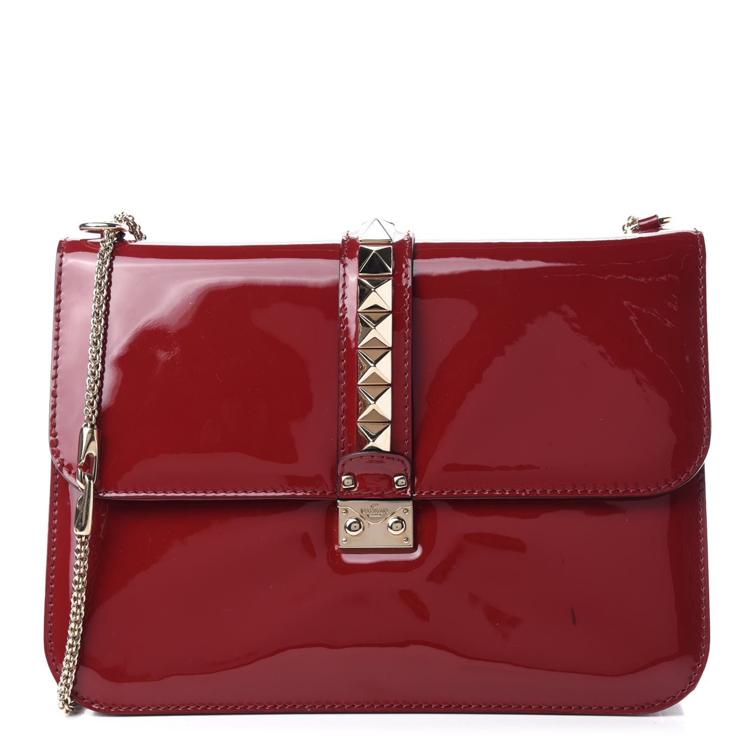 Valentino Garavani Patent Large Glam Lock Rockstud Flap Red 1 of 13