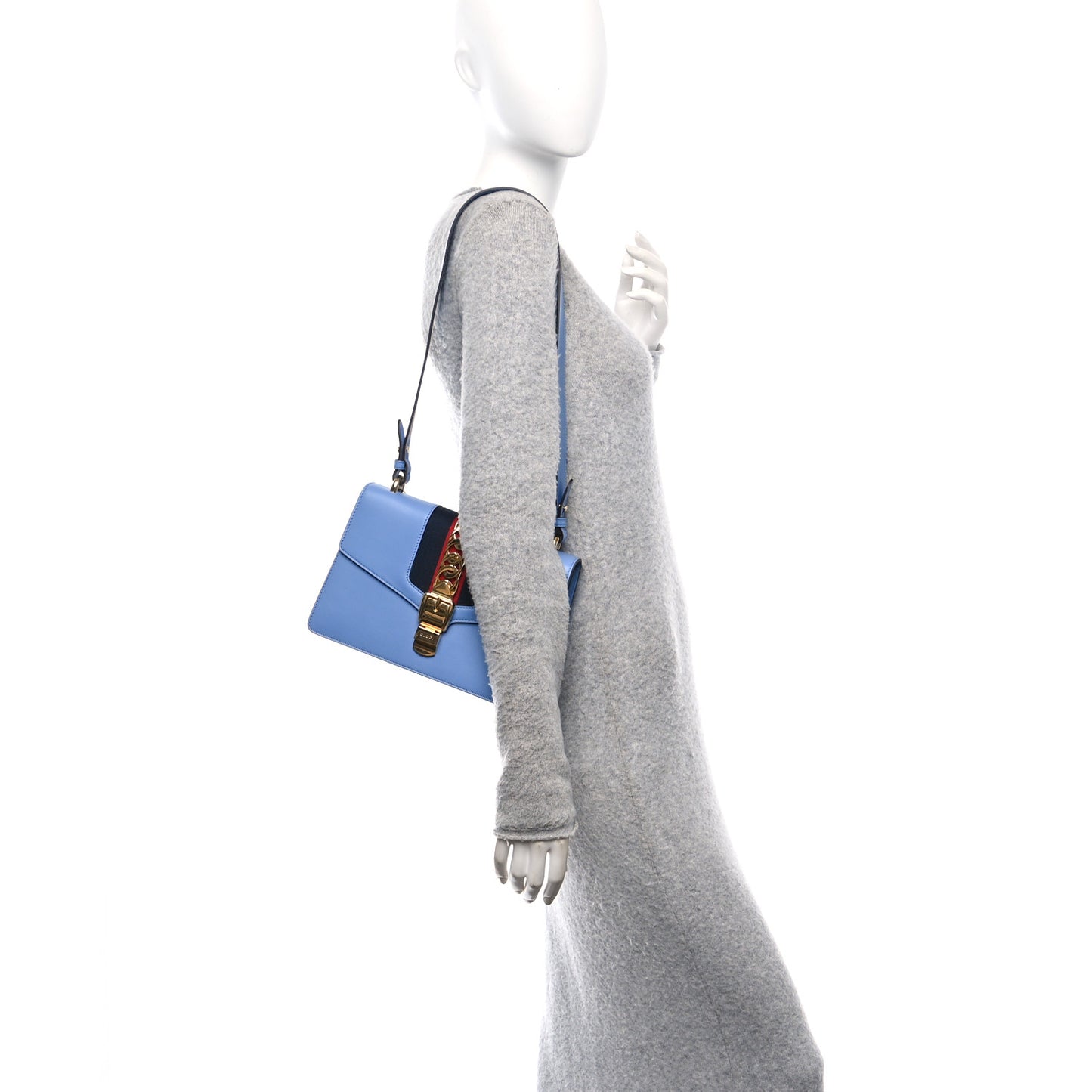 Calfskin Small Sylvie Shoulder Bag Clear Sky Blue