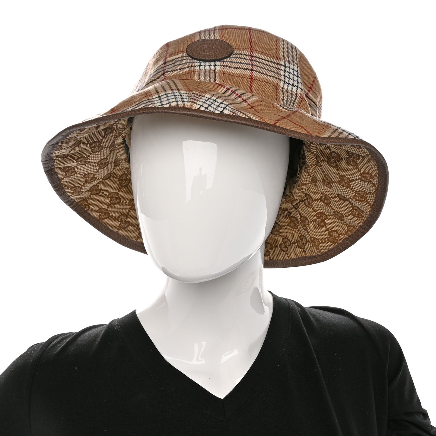 Monogram Plaid Bob Double Back Reversible Bucket Hat Beige