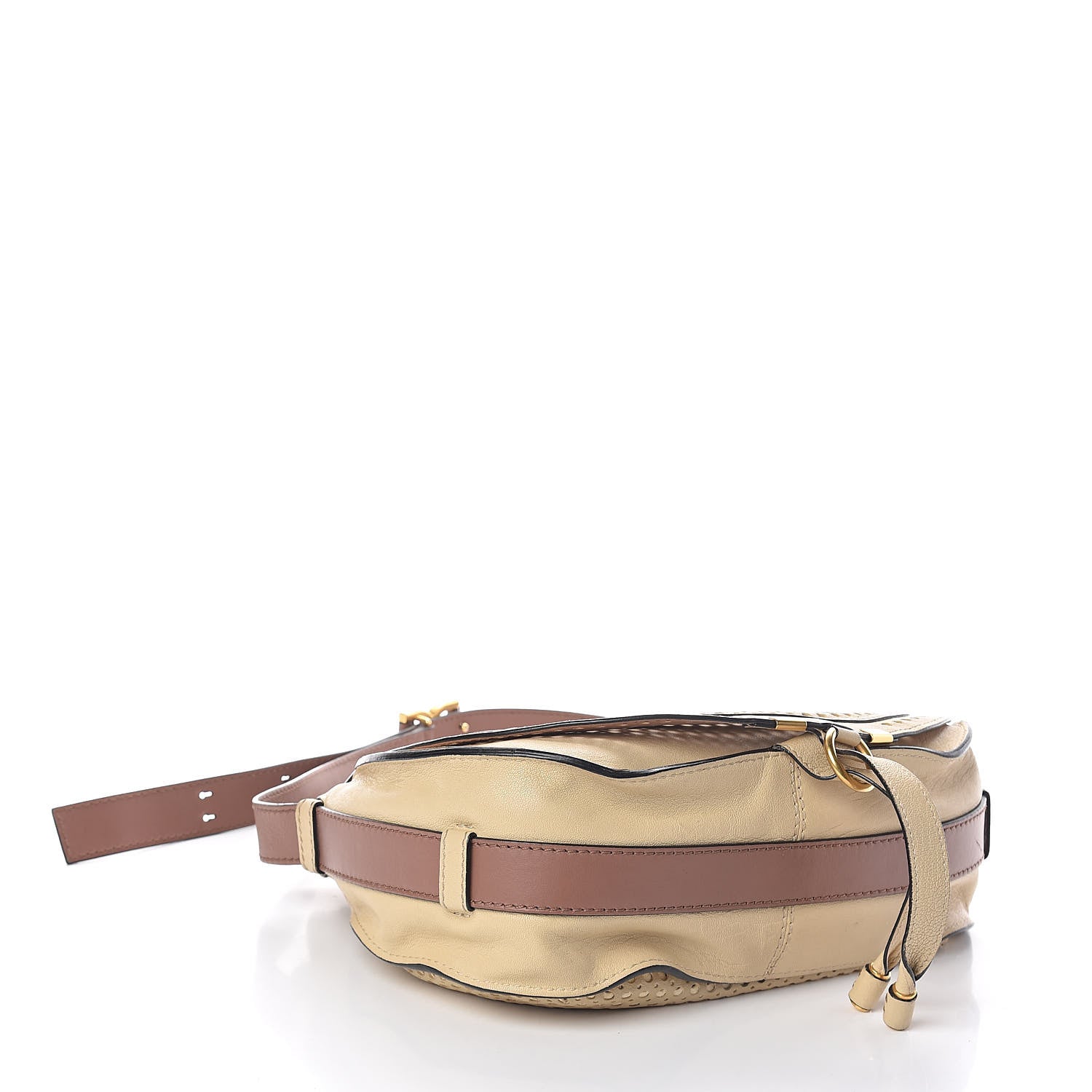 Chloe Calfskin Medium Perforated Marcie Round Crossbody Bag Beige 4 of 10