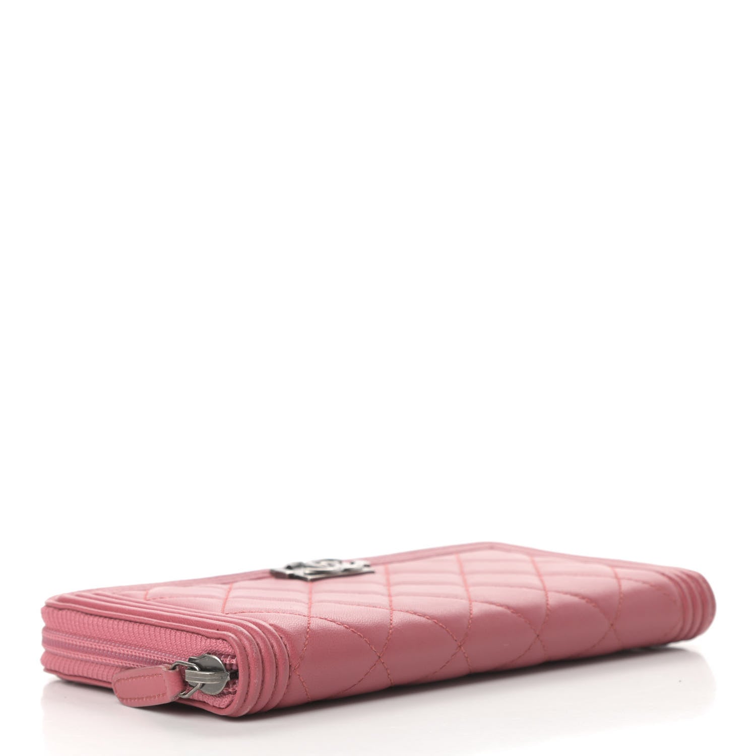 Chanel Lambskin Quilted Boy Zip Around Wallet Pink 4 of 12