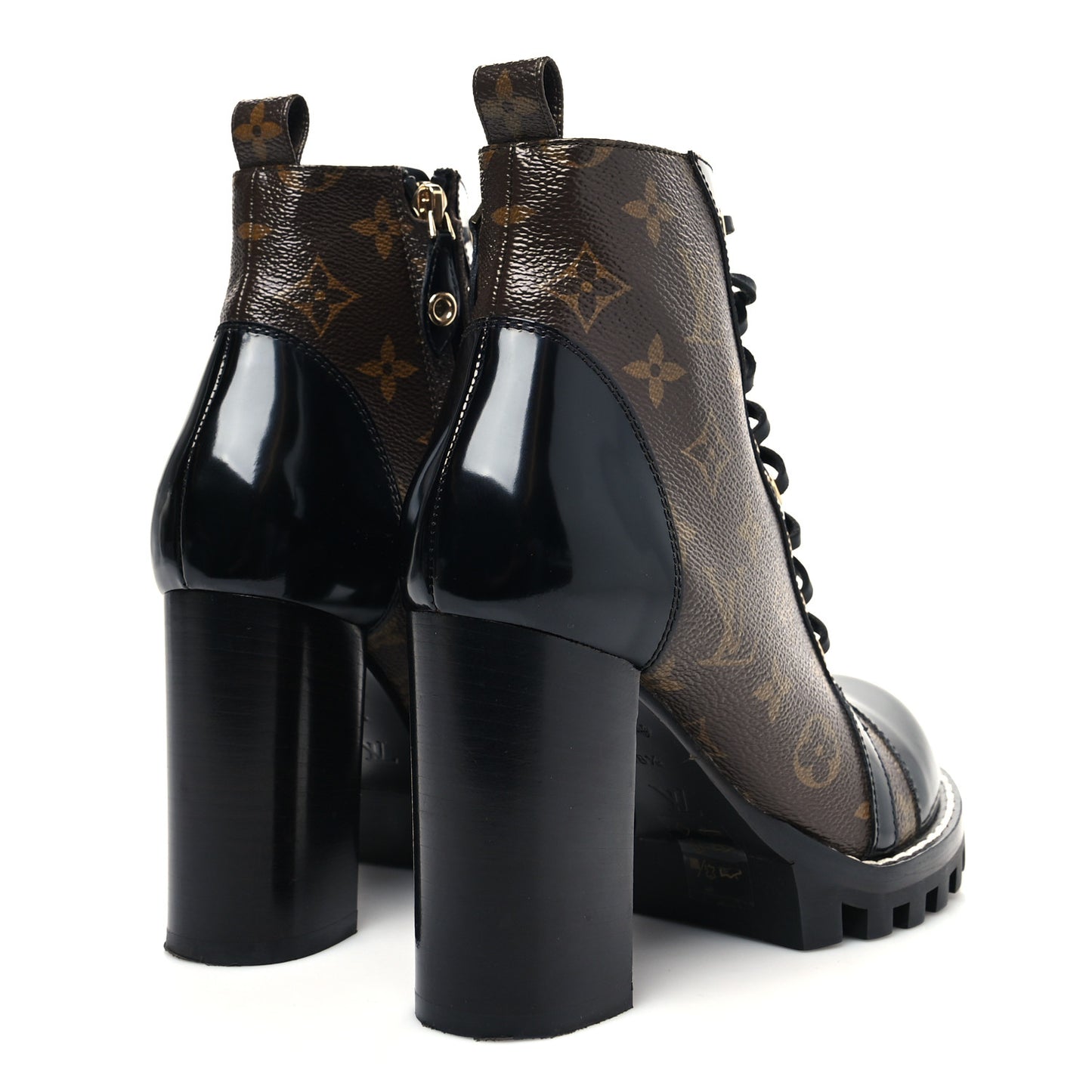 Patent Calfskin Monogram Star Trail Ankle Boots 38.5 Black