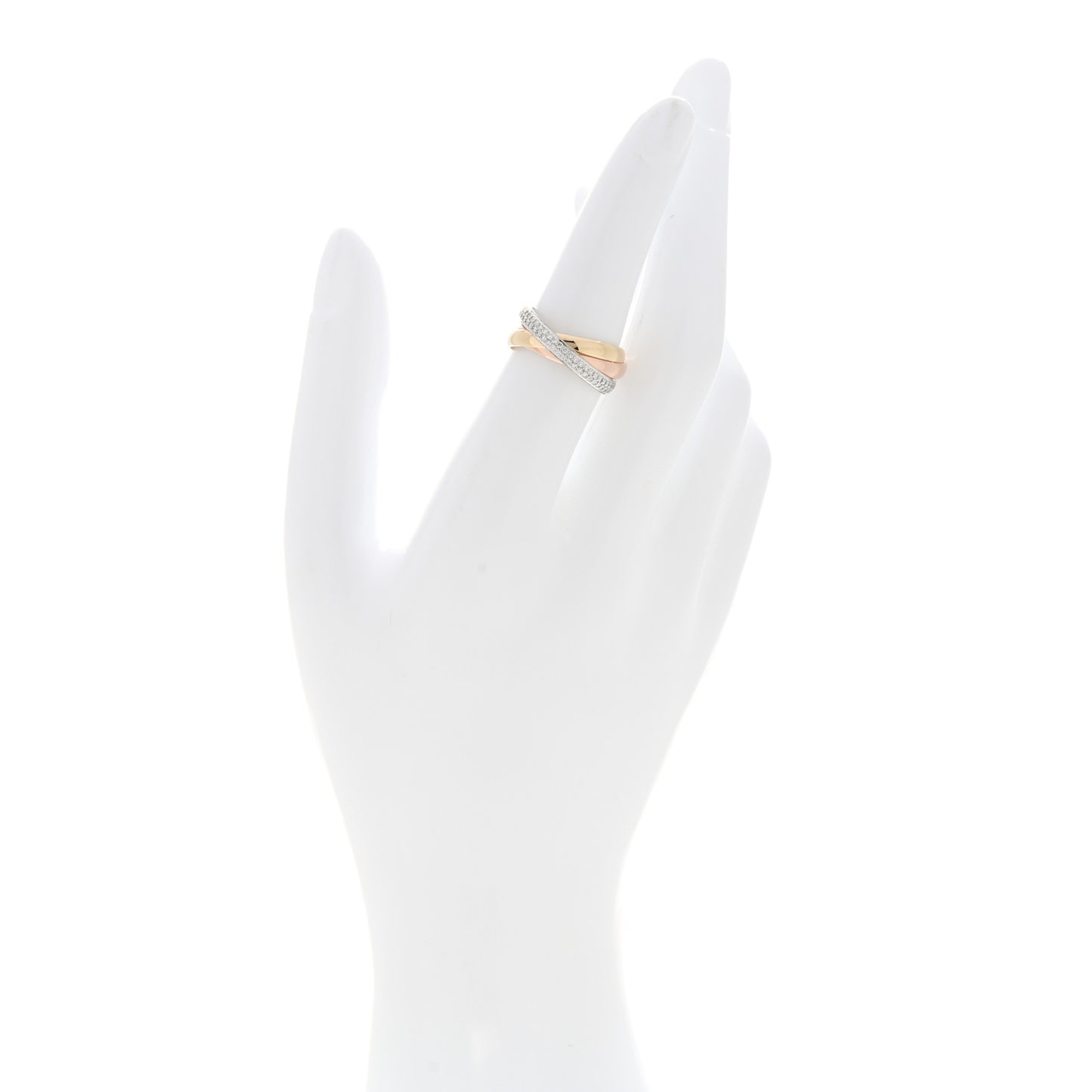 18K White Yellow Pink Gold Diamond Small Trinity Paved Ring 52 6