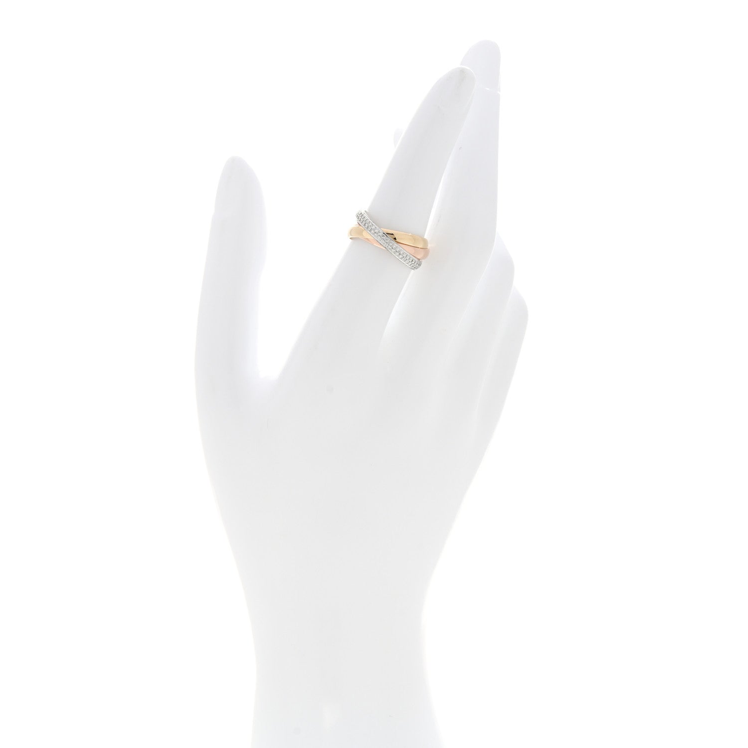 Cartier 18K White Yellow Pink Gold Diamond Small Trinity Paved Ring 52 6 2 of 5
