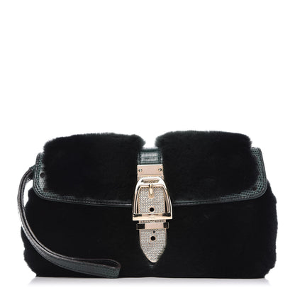 Gucci Mink Fur Lizard Crystal Wristlet Green 1 of 10