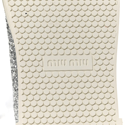Miu Miu Calfskin Glitter Sneakers 37 White Argento 7 of 8
