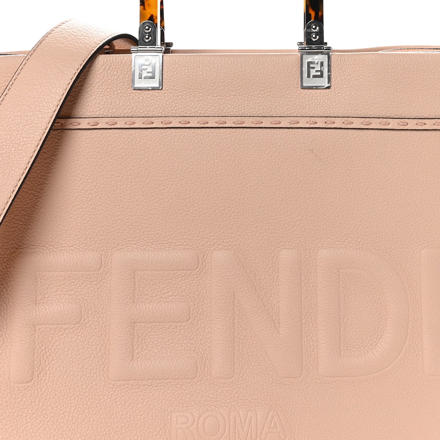 Fendi Vitello Cher Plexiglass Logo Debossed Medium Sunshine Shopper Tote Light Rose 8 of 11