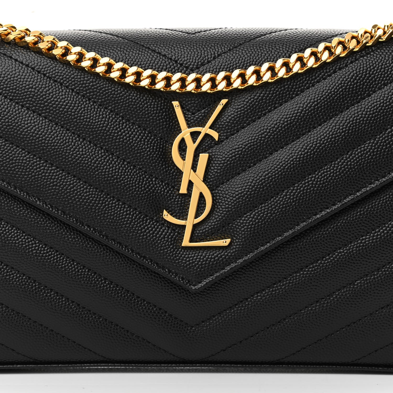 Saint Laurent Grain De Poudre Matelasse Chevron Monogram Chain Wallet Black 8 of 10