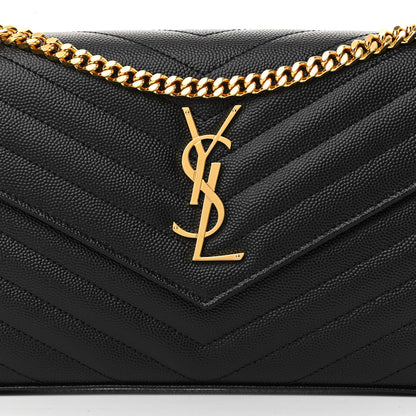 Saint Laurent Grain De Poudre Matelasse Chevron Monogram Chain Wallet Black 8 of 10