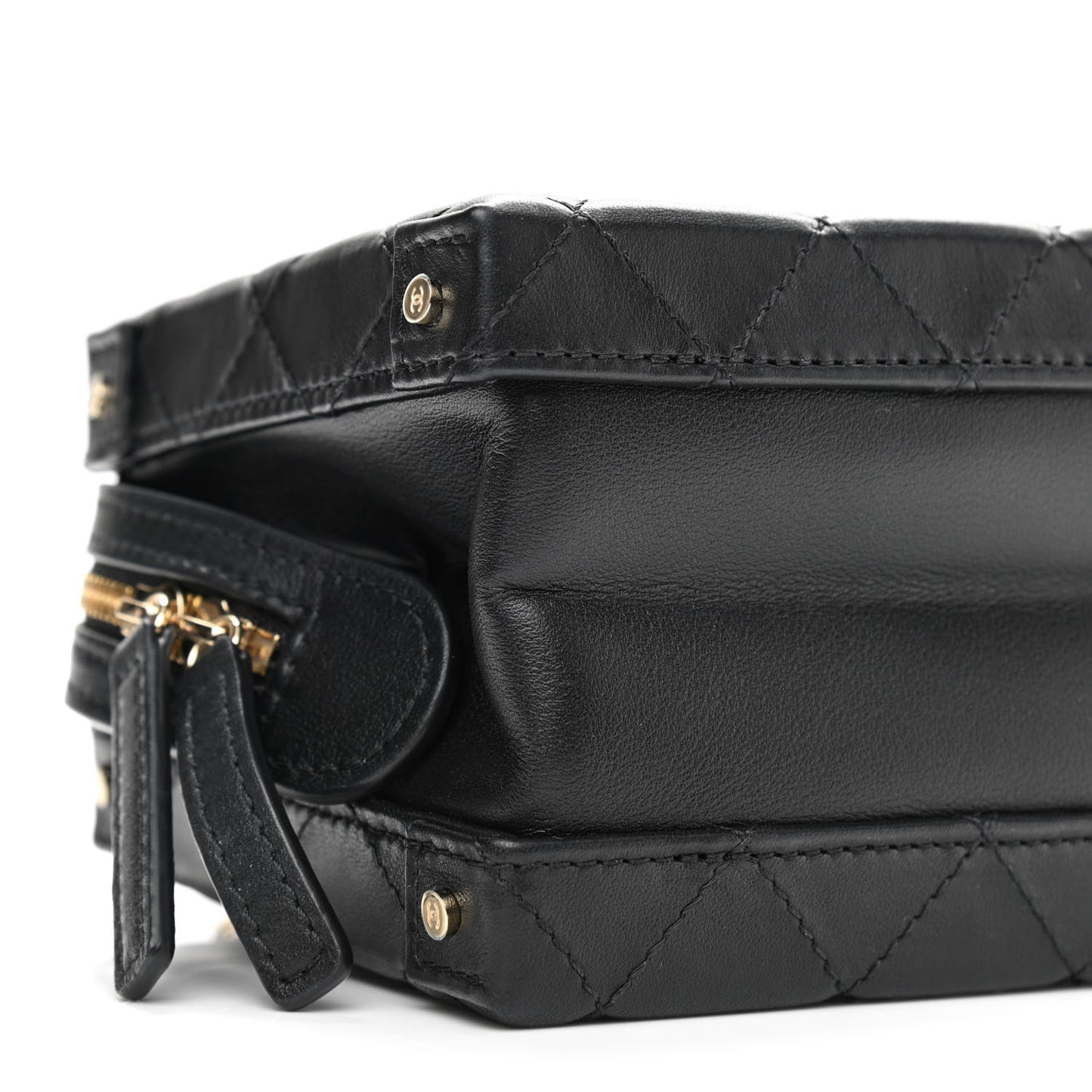 Calfskin Quilted Small Studded Square Vanity Case Black