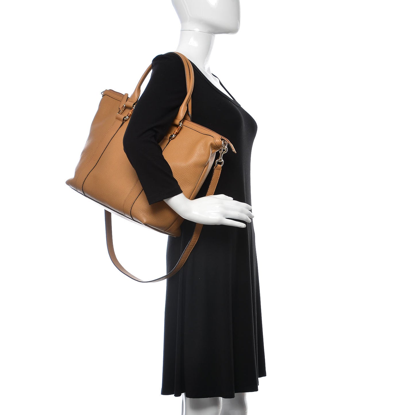 Calfskin Bamboo Top Handle Tote Tan