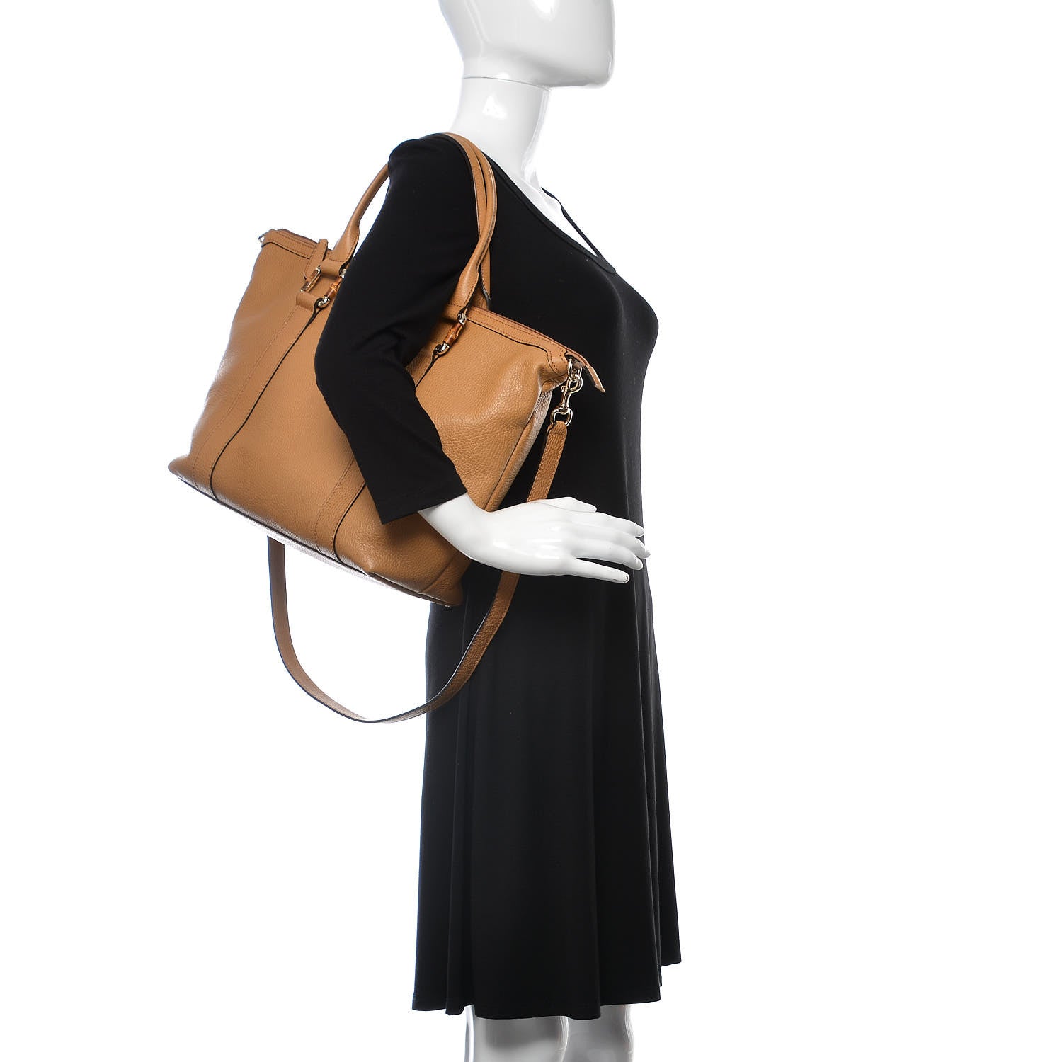 Gucci Calfskin Bamboo Top Handle Tote Tan 3 of 12