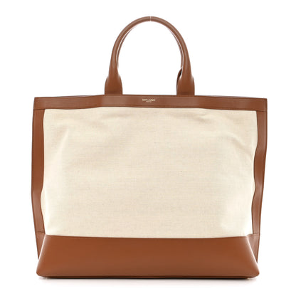 Saint Laurent Calfskin Linen Two Tone Cabas Tote Beige 1 of 10