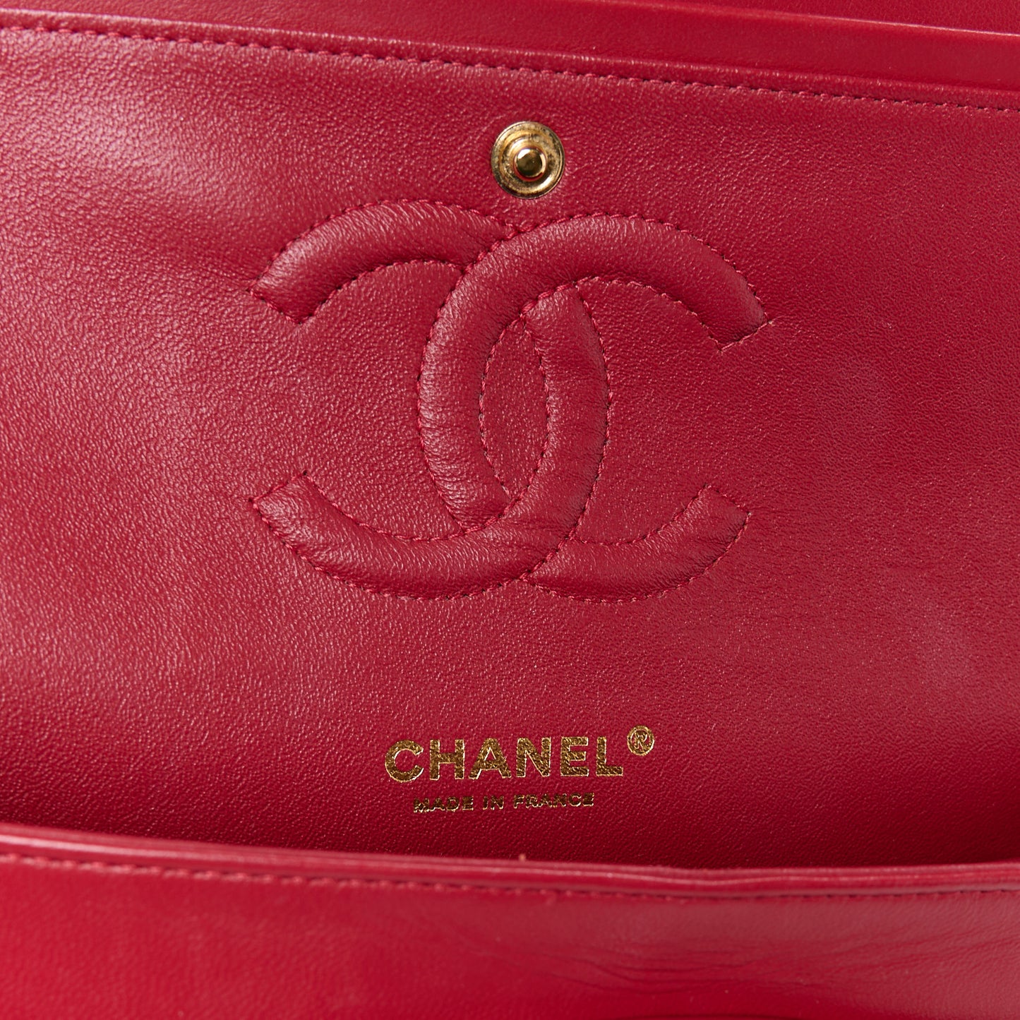 Lambskin Chevron Quilted Medium Double Flap Red