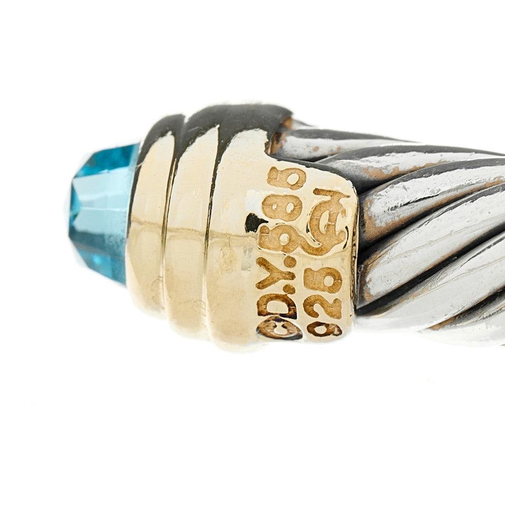 Sterling Silver 14K Yellow Gold Blue Topaz 5mm Cable Classics Petite Color Bracelet