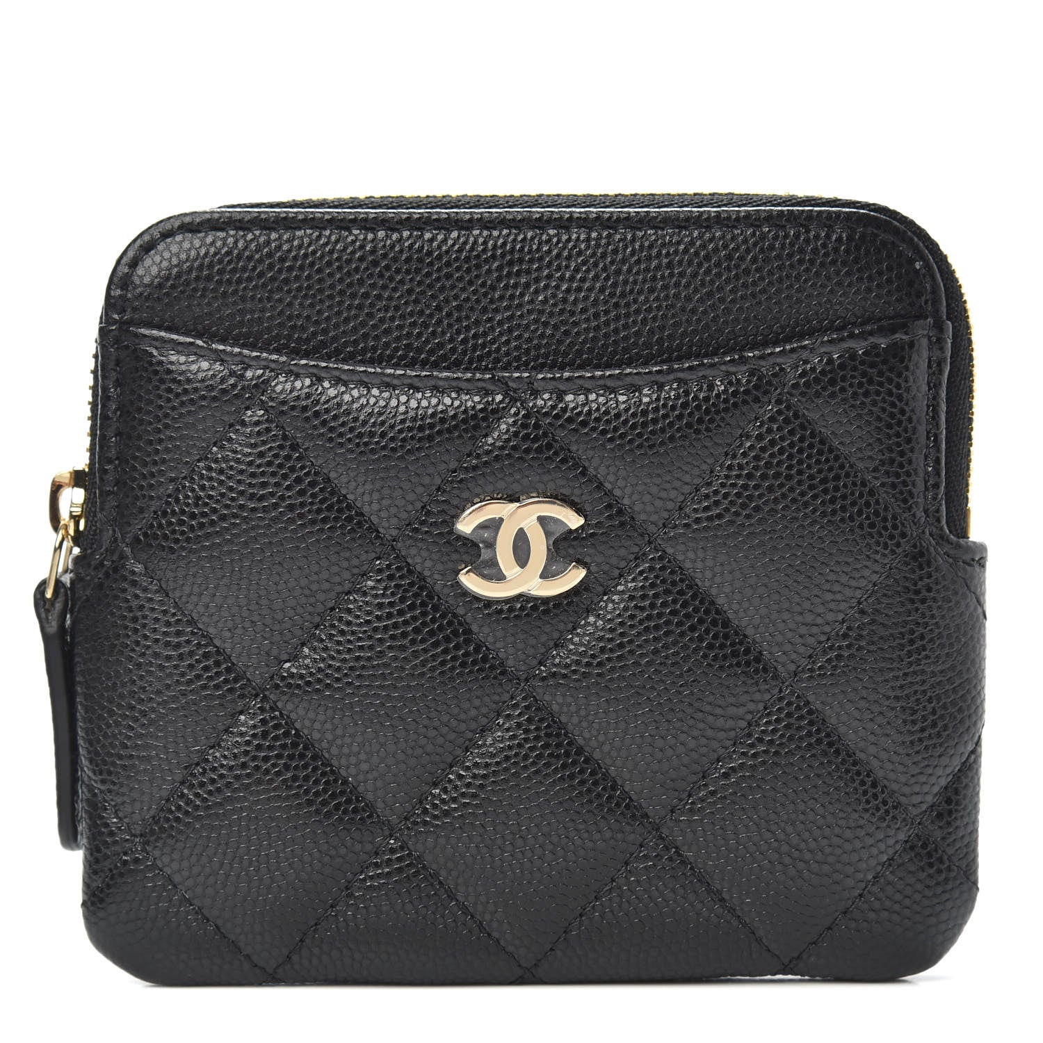 Chanel Caviar Quilted Zip Card Holder Wallet Black 1 of 8