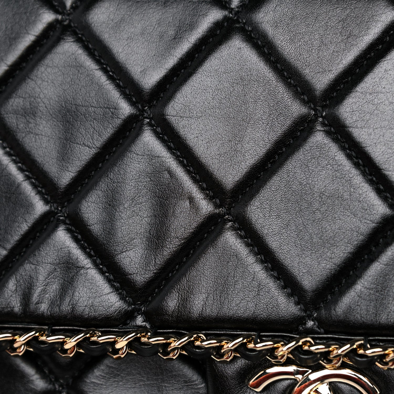 Chanel Crumpled Calfskin Quilted Large Chain All Over Flap Bag Black 10 of 12