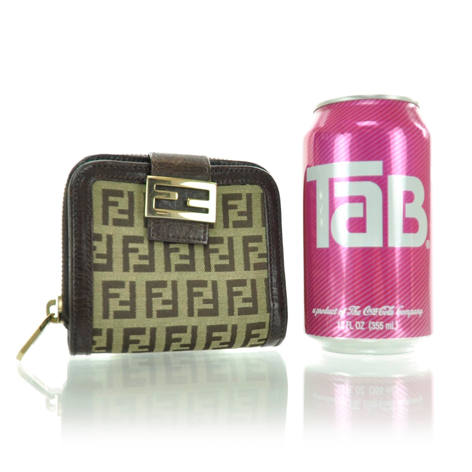 Fendi Zucchino Vitello Compact Zip Around Wallet Mogano Panna Bruciato 2 of 11