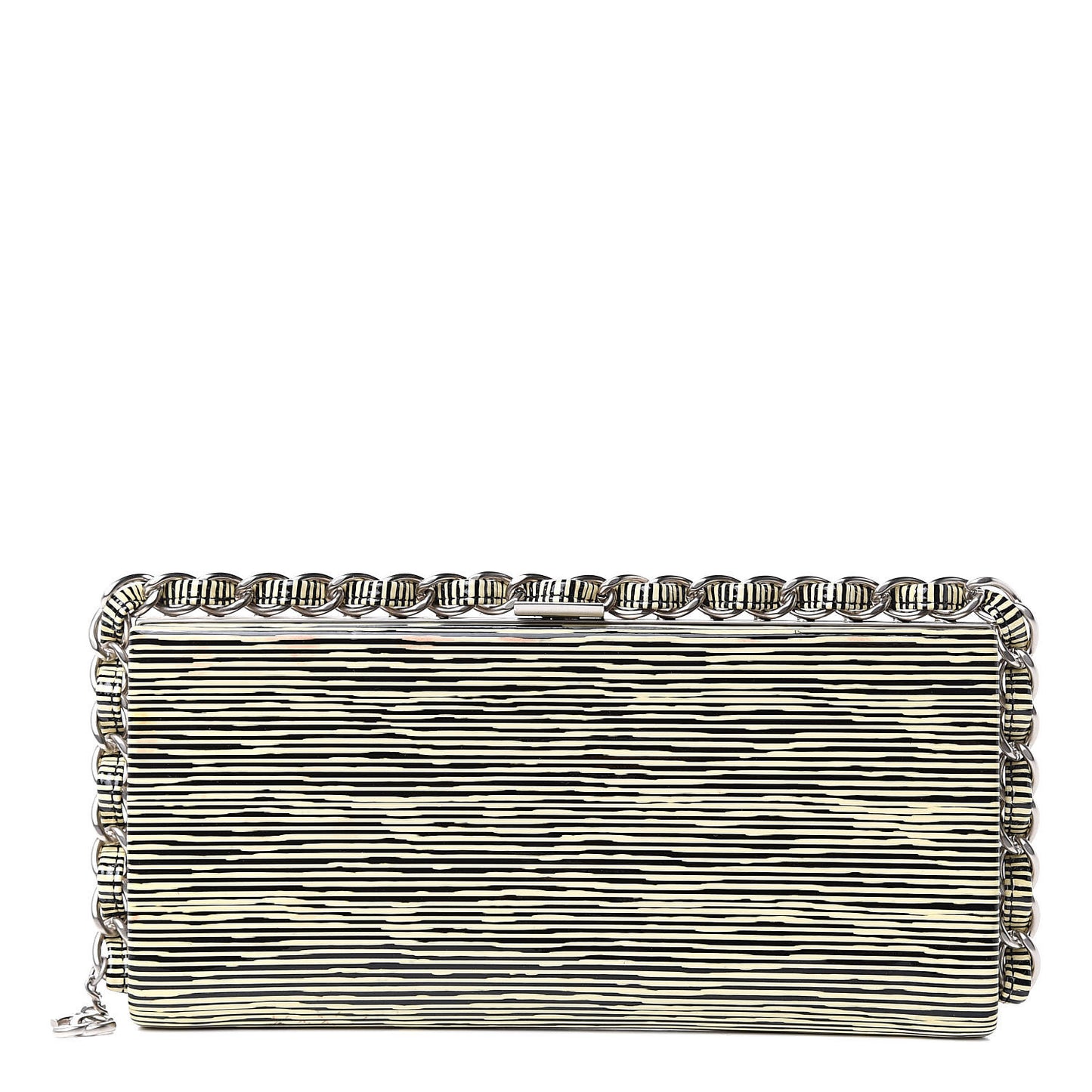 Patent Calfskin Striped Clutch Black