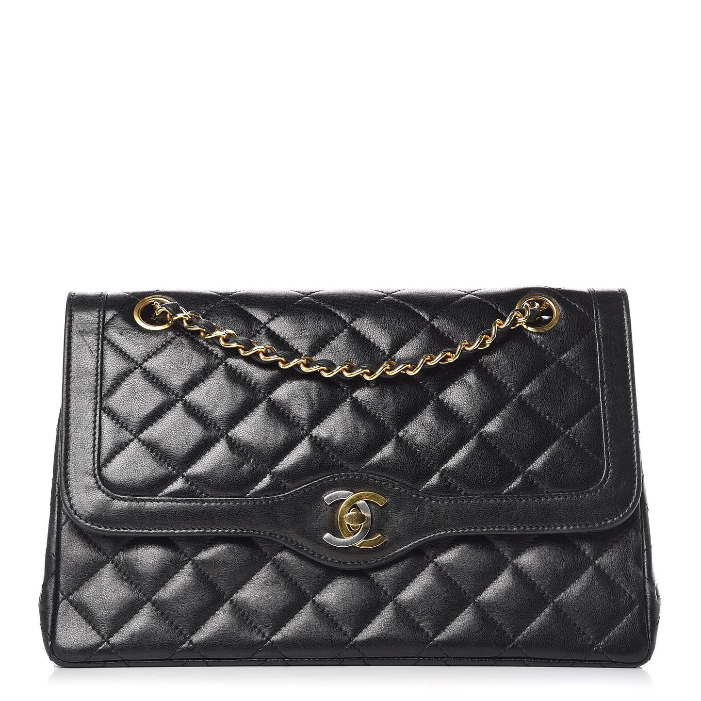Lambskin Quilted Medium Double Flap Bag Black