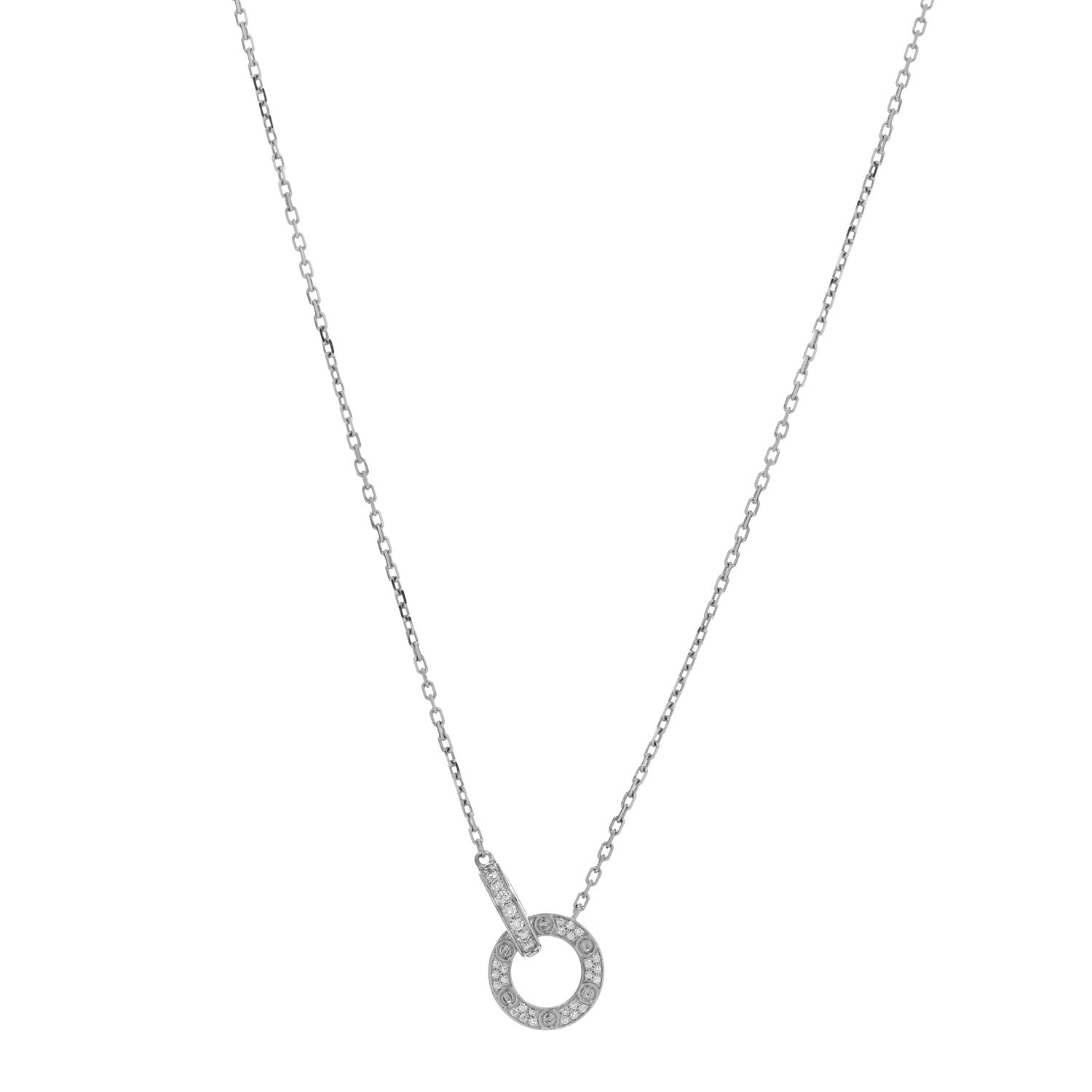 Cartier 18K White Gold Diamond Interlocking LOVE Paved Necklace 1 of 4
