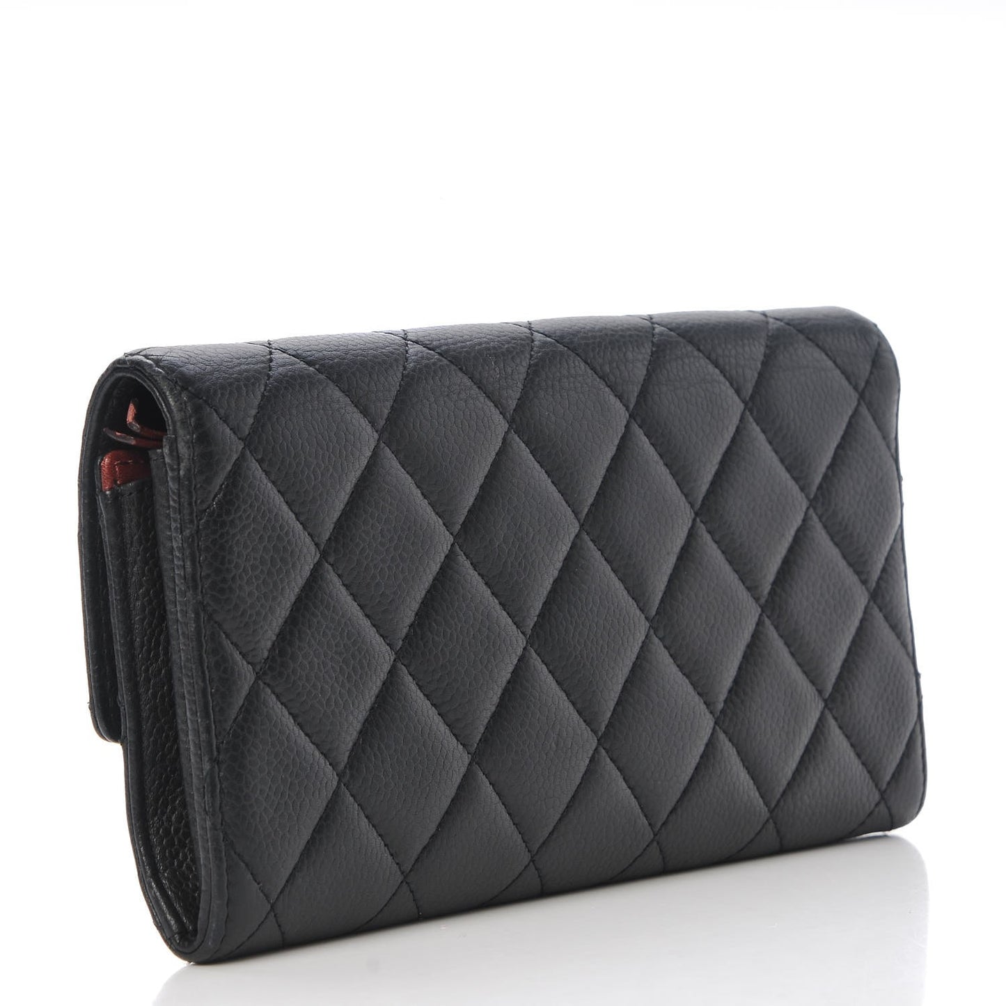 Caviar Quilted Large Gusset Flap Wallet Black