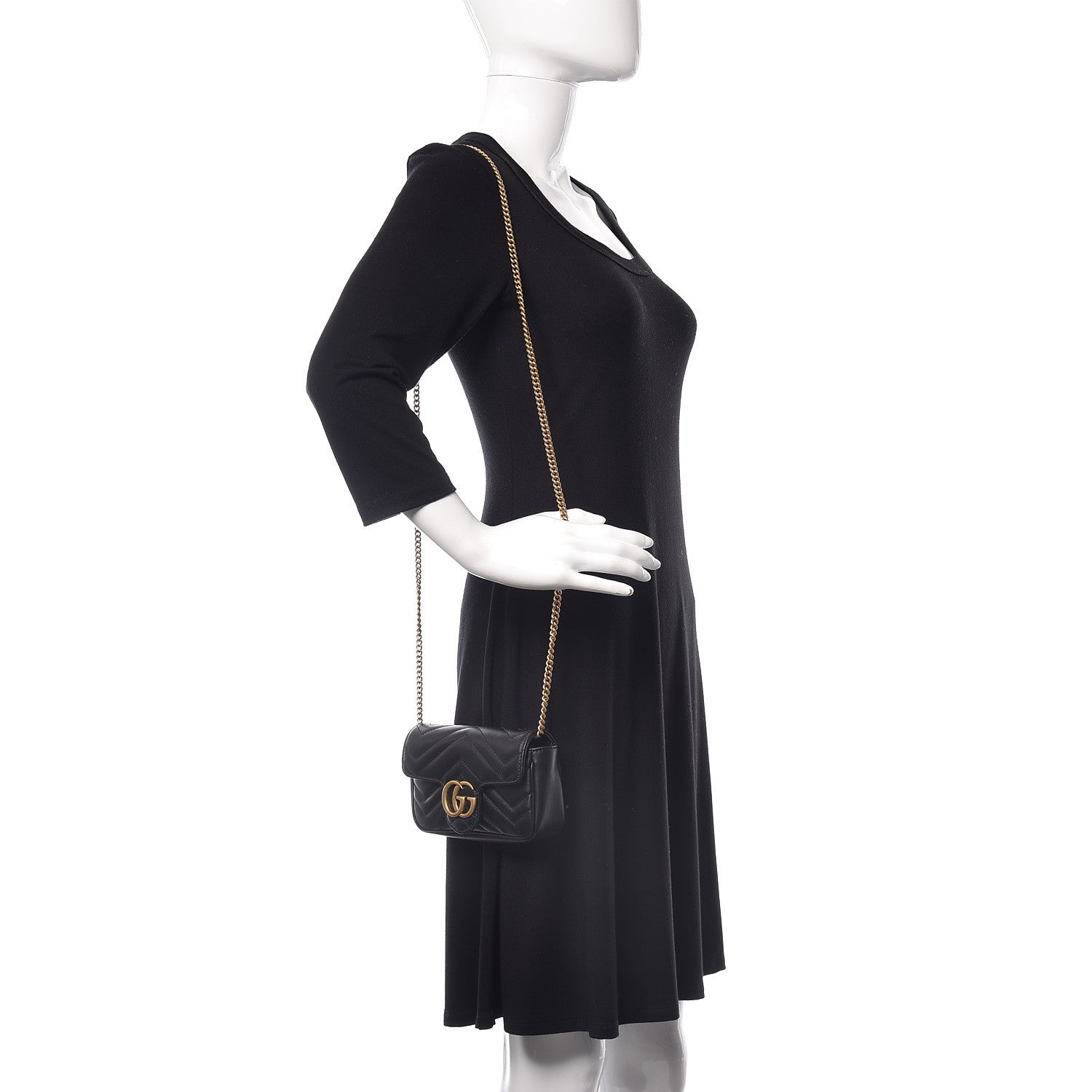 Gucci Calfskin Matelasse Super Mini GG Marmont Shoulder Bag Black 2 of 10