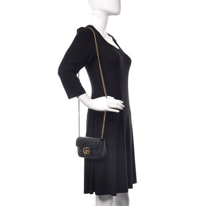 Gucci Calfskin Matelasse Super Mini GG Marmont Shoulder Bag Black 2 of 10