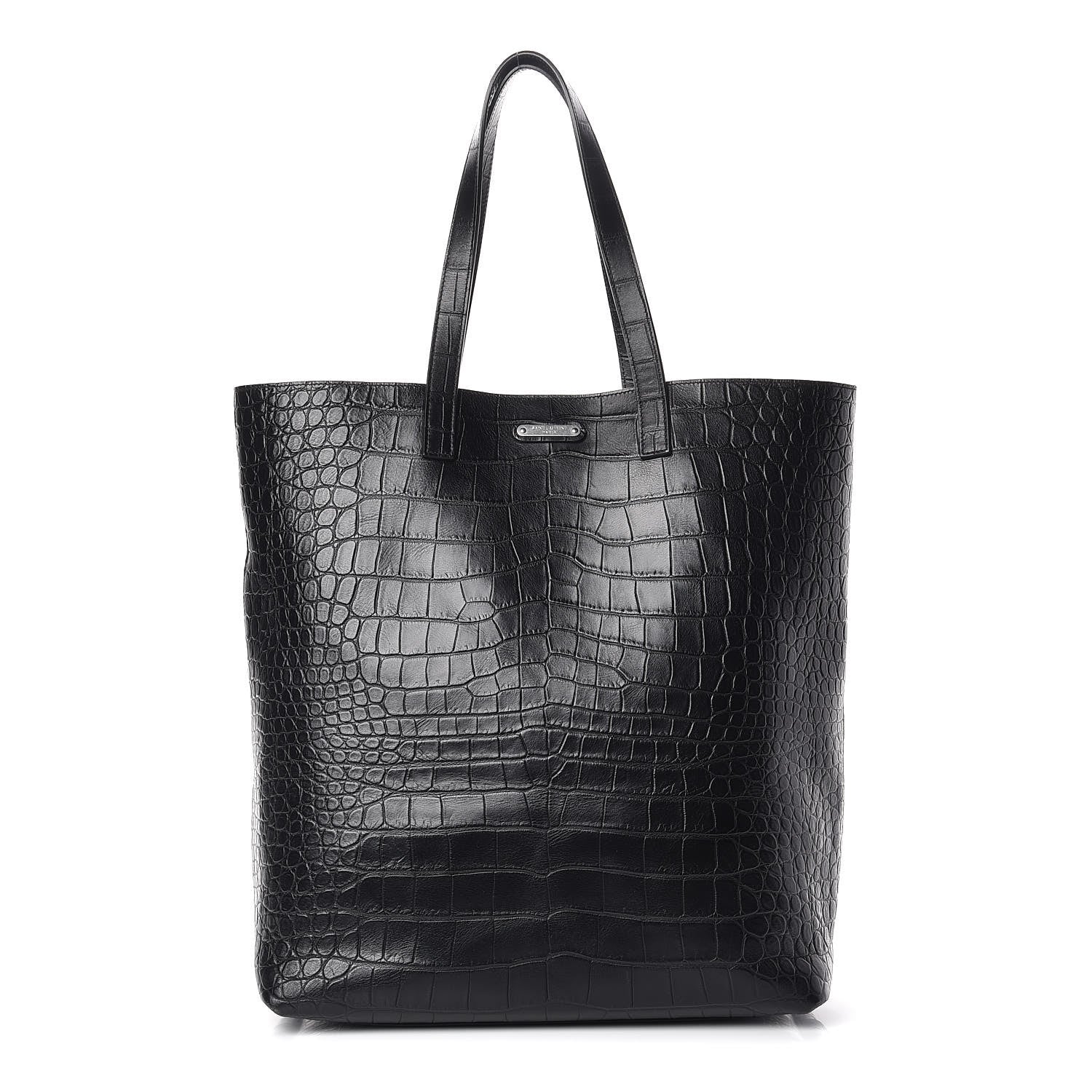 Saint Laurent Calfskin Crocodile Embossed Bold Shopper Tote Black 1 of 12