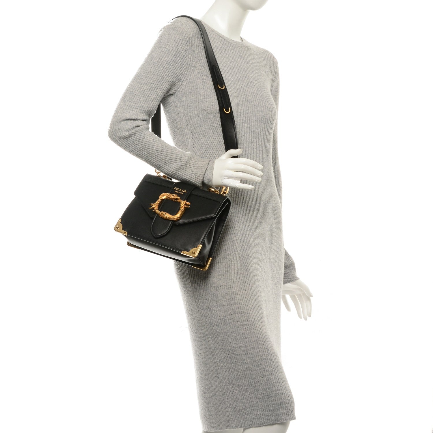 Prada City Calf Saffiano Animalier Top Handle Bag Black 2 of 6