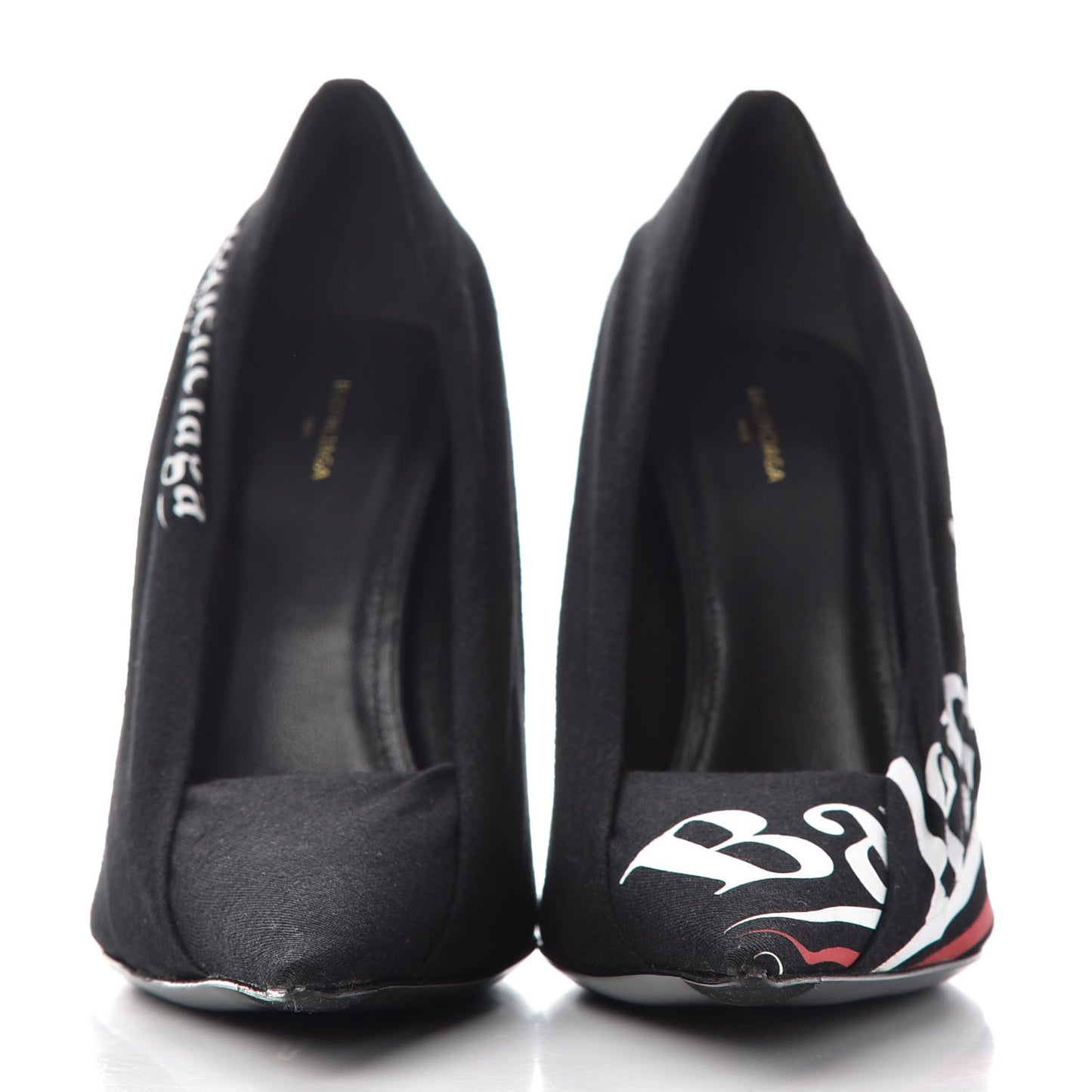 Jersey Crepe Political Campaign Logo Knife 115 Pointed Pumps 39 Black White Rouge