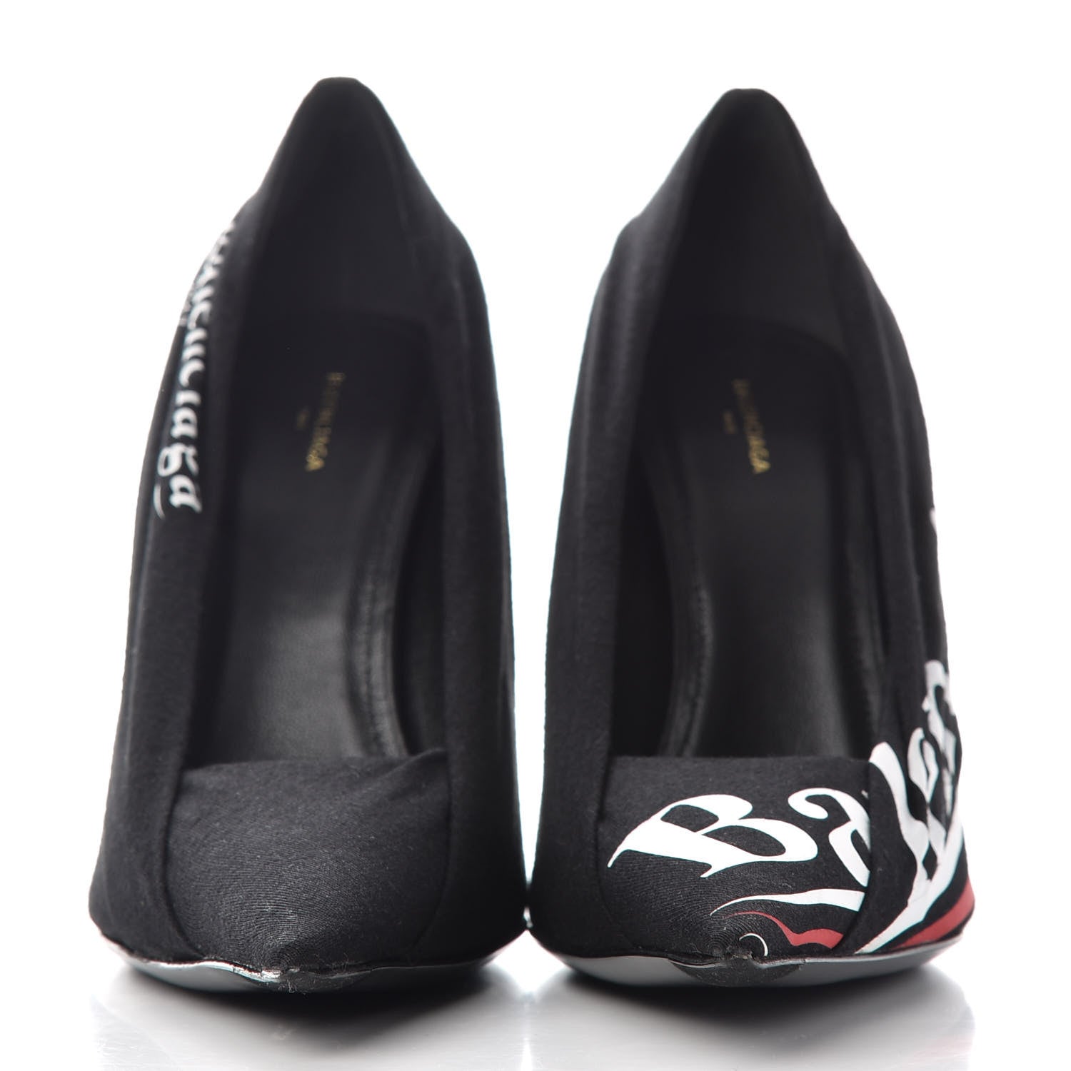 Balenciaga Jersey Crepe Political Campaign Logo Knife 115 Pointed Pumps 39 Black White Rouge 2 of 11