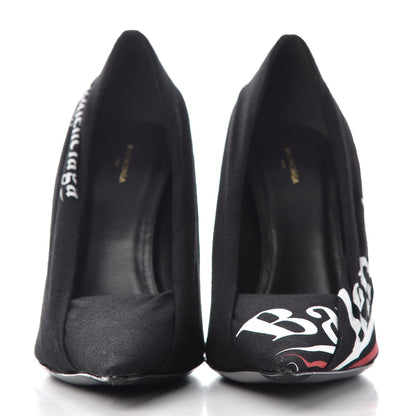 Balenciaga Jersey Crepe Political Campaign Logo Knife 115 Pointed Pumps 39 Black White Rouge 2 of 11