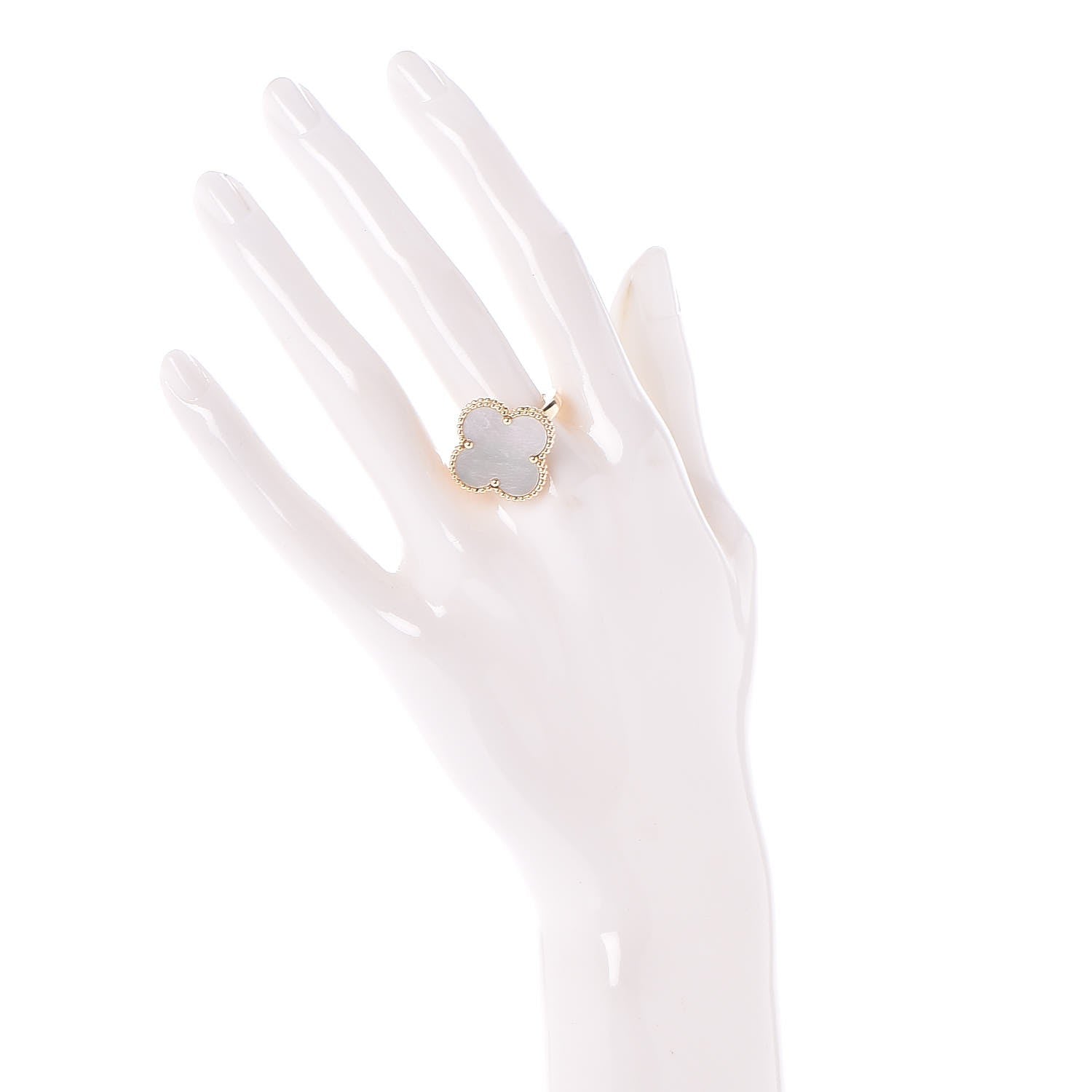Van Cleef & Arpels 18K Yellow Gold Mother of Pearl Magic Alhambra Ring 56 7.75 2 of 5