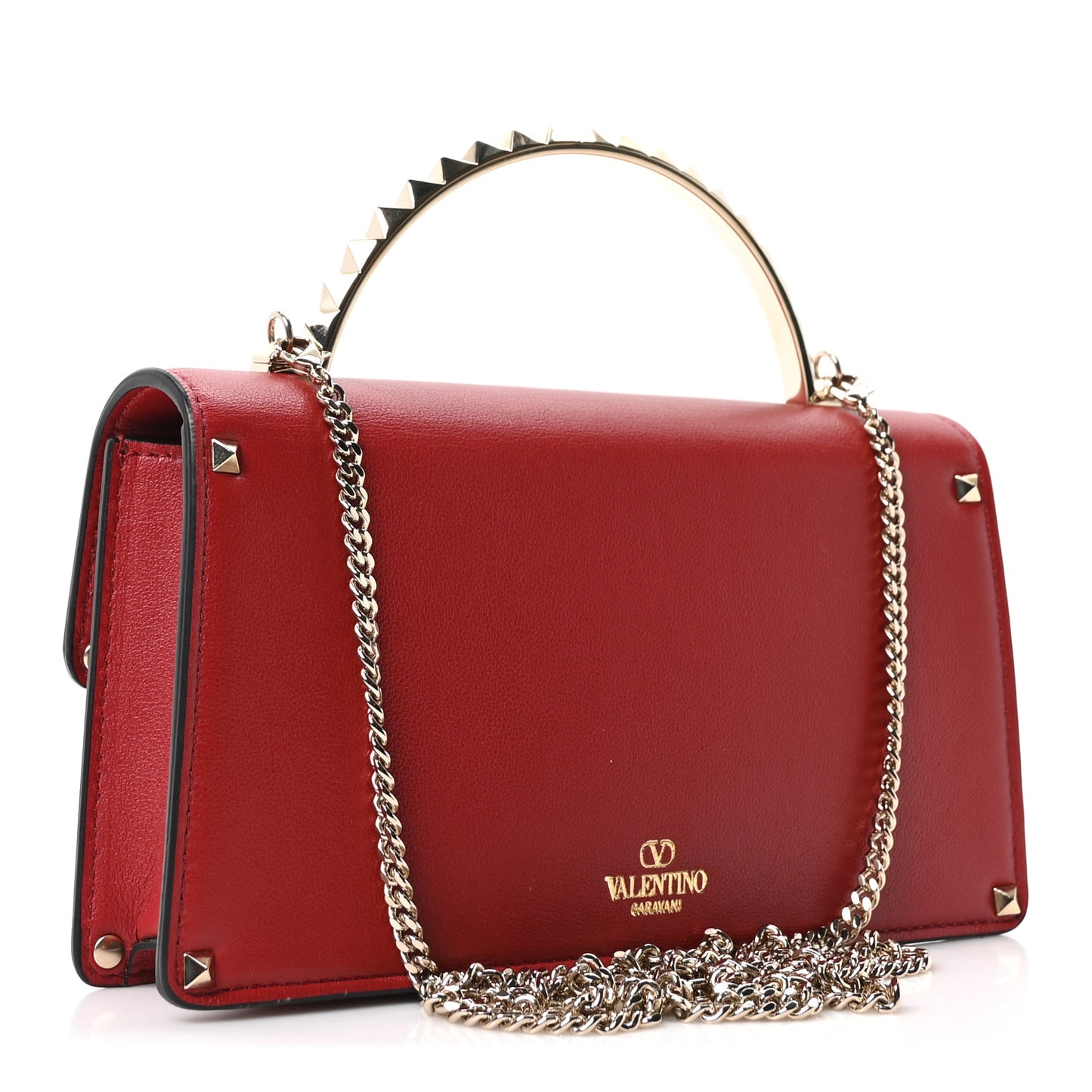 Vitello Rockstud Mini Top Handle Bag Red