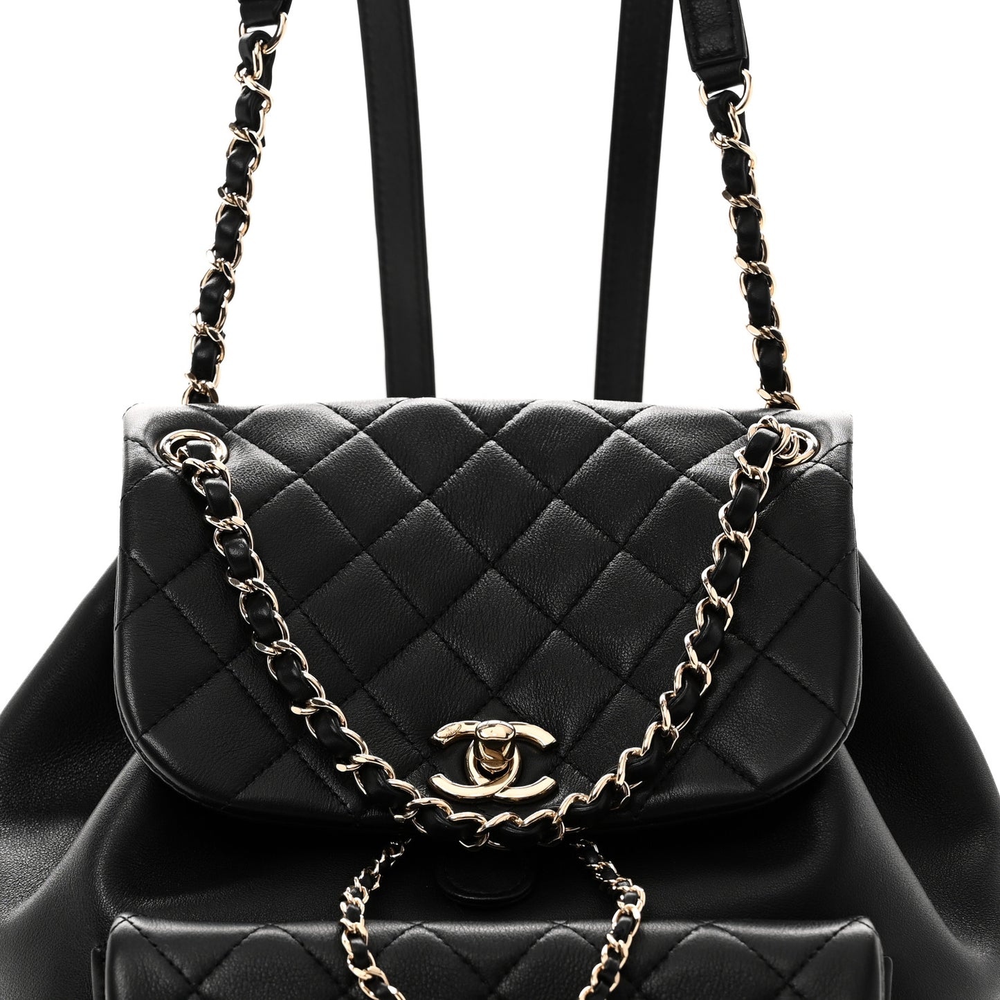 Lambskin Quilted Large Duma Drawstring Backpack Black