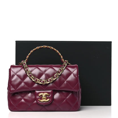 Chanel Shiny Lambskin Quilted Golden Links Top Handle Flap Dark Purple 11 of 11