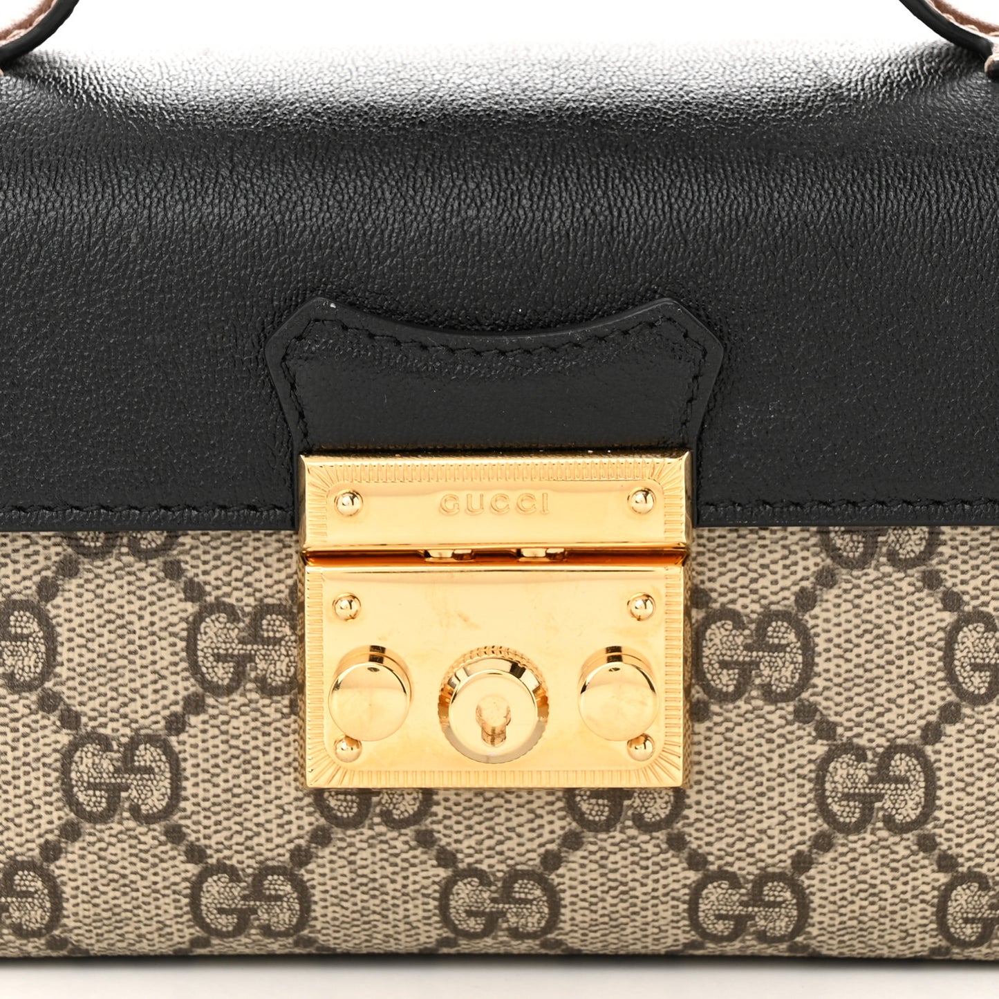GG Supreme Monogram Calfskin Mini Padlock Top Handle Shoulder Bag Beige Black Cuir