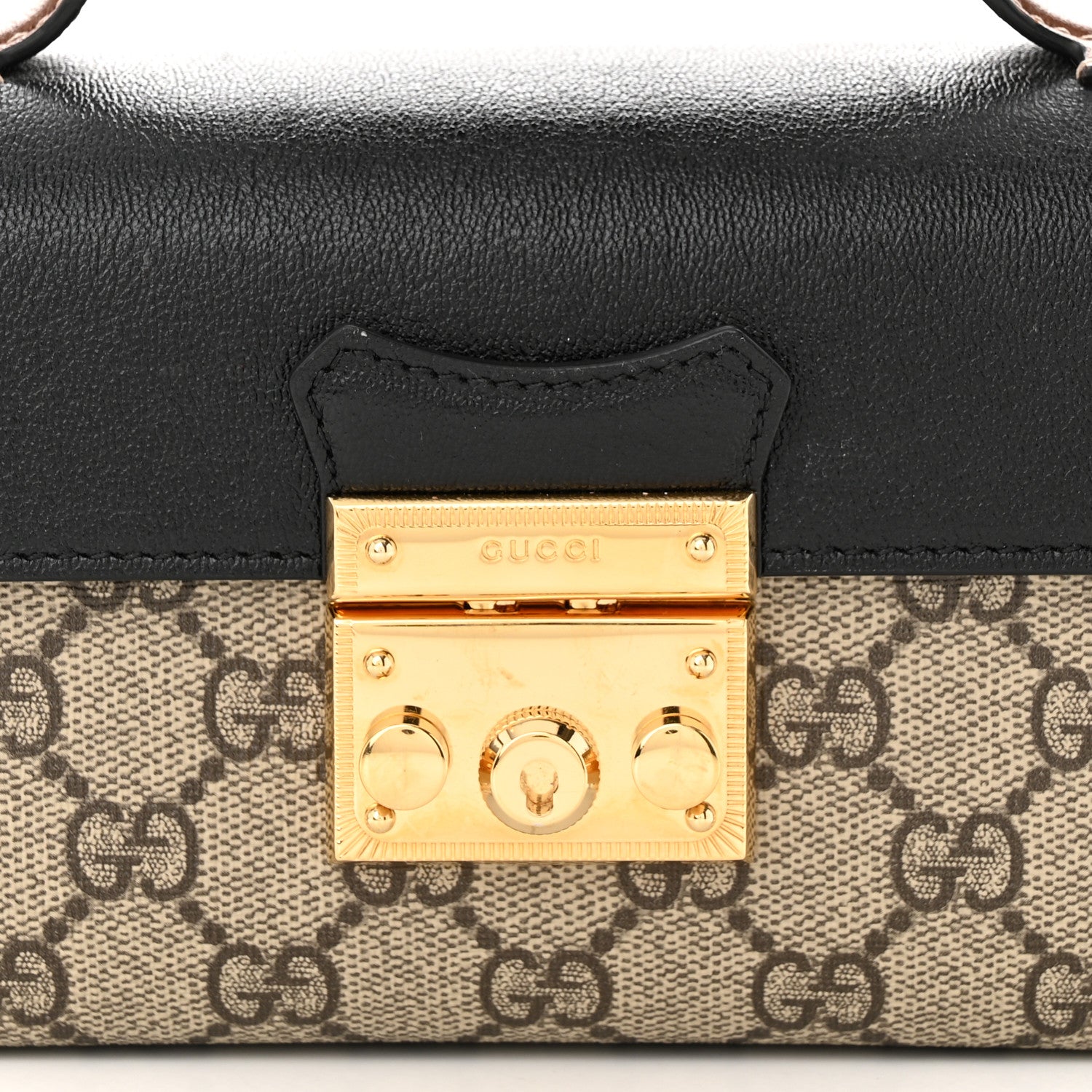 Gucci GG Supreme Monogram Calfskin Mini Padlock Top Handle Shoulder Bag Beige Black Cuir 8 of 10