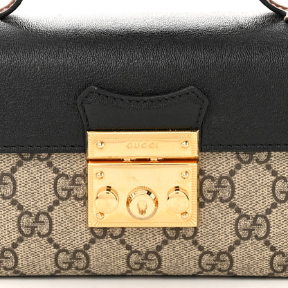 Gucci GG Supreme Monogram Calfskin Mini Padlock Top Handle Shoulder Bag Beige Black Cuir 8 of 10