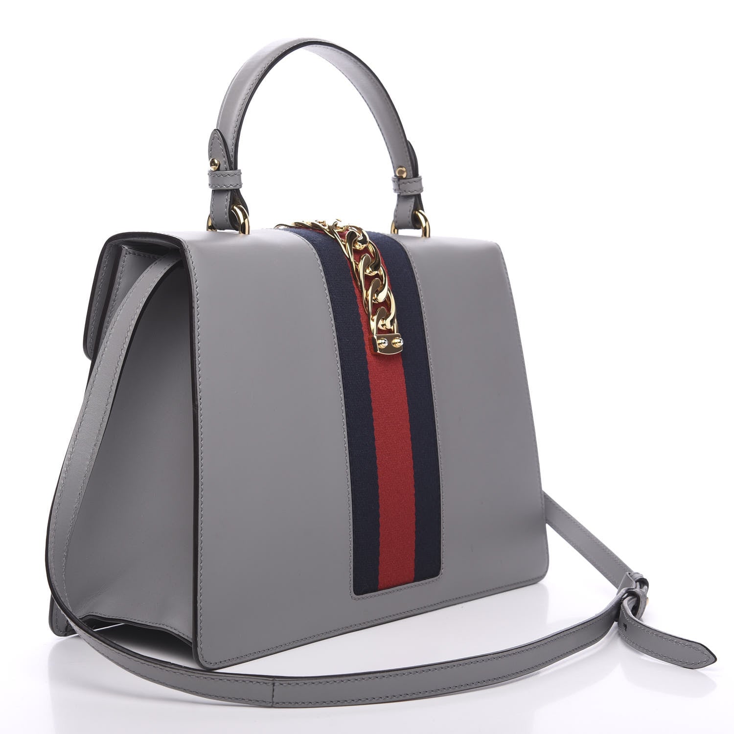 Gucci Calfskin Emboridered Medium Sylvie Top Handle Bag Deep Grey Multicolor 2 of 13
